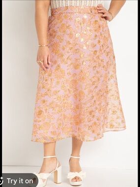 NWT Plus Size Eloquii Jacquard A-Line Skirt with Metallic Floral / Occasion Wear